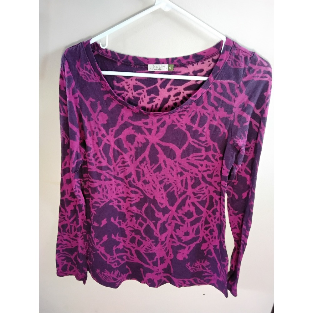 Chalet Womens Small Purple Magenta Abstract Print Long Sleeve Scoop Neck Top Sm